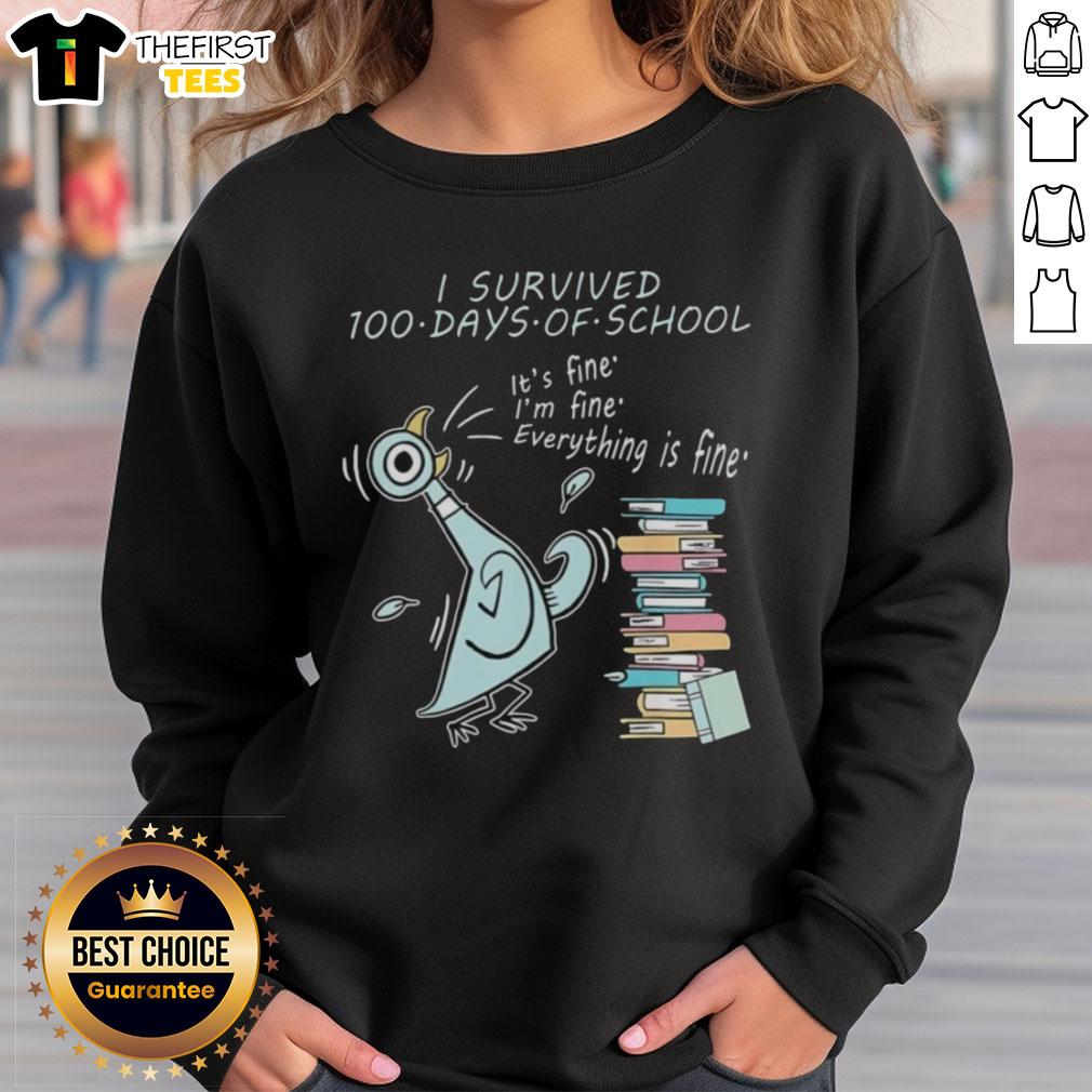 Top Pigeon Bird I Survived 100 Days of School sweatshirt featuring a fun design for the 100th day celebration.