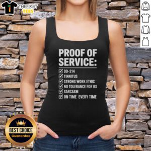 Top Proof of Service DD 214 Tinnitus tank top featuring military design, perfect for veterans and supporters.