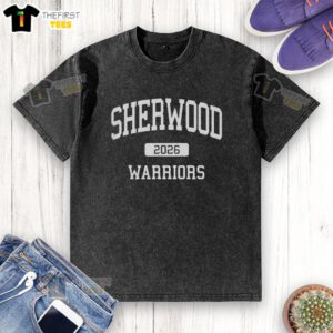 Alt Text: Top Sherwood High School Warriors 2026 washed t-shirt in navy blue, showcasing school spirit and team pride.