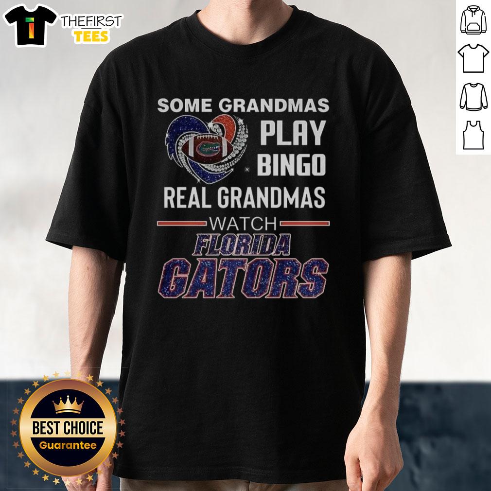 Funny 'Real Grandmas Watch Florida Gators' T-Shirt showcasing a playful design for Gators fans and bingo lovers.