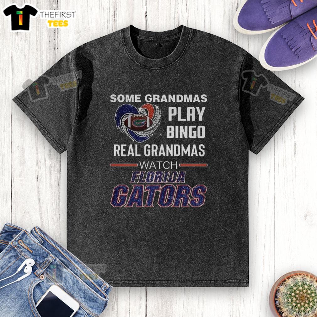 Real grandmas in Florida enjoy game day wearing washed Florida Gators t-shirts while playing bingo together.