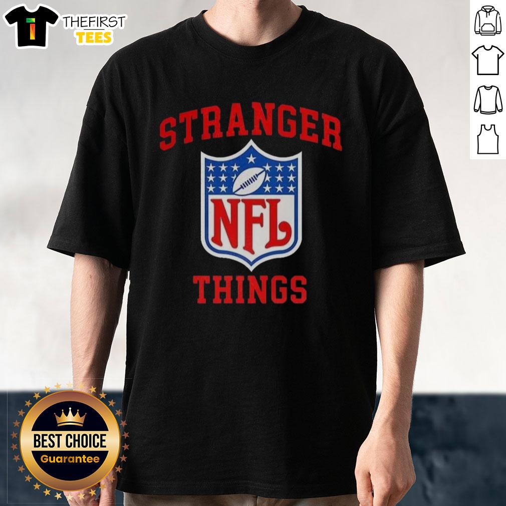 Top Stranger Things X NFL logo T-shirt featuring iconic designs, perfect for fans of both franchises.