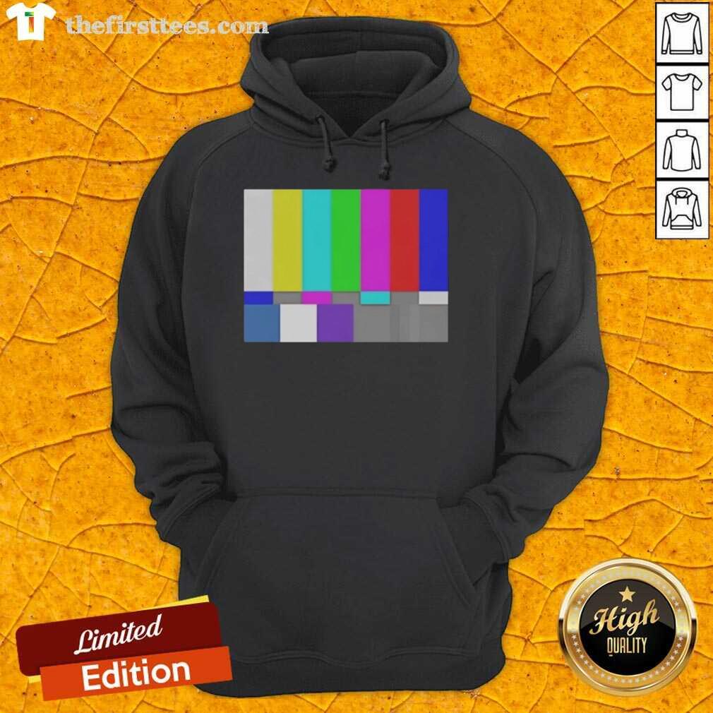 Alt Text: Top TV test pattern color bar hoodie featuring vibrant colors and retro design, perfect for TV enthusiasts.