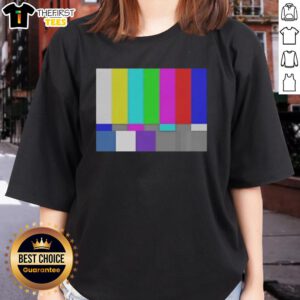 Top TV test pattern color bar design on a ladies tee, showcasing vibrant colors and retro style for TV enthusiasts.