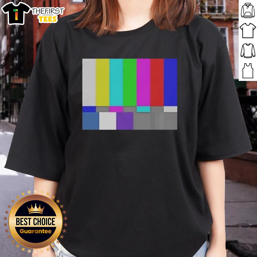 Top TV test pattern color bar design on a ladies tee, showcasing vibrant colors and retro style for TV enthusiasts.