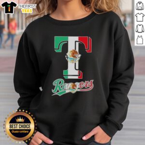 Top Texas Rangers baseball sweatshirt featuring a vibrant Mexican flag design, perfect for fans and stylish game day wear.