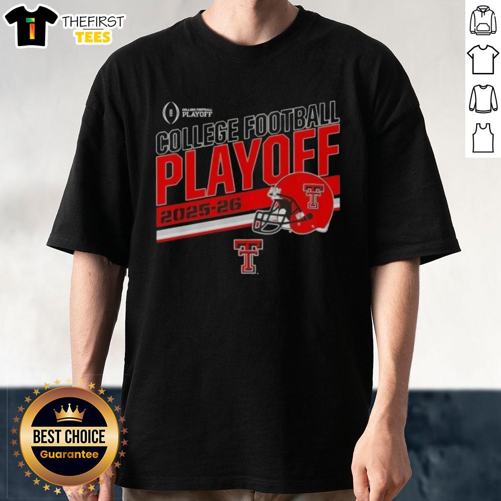 Top Texas Tech Red Raiders 2025 CFB Playoff stripe football helmet T-shirt featuring team colors and logo design.