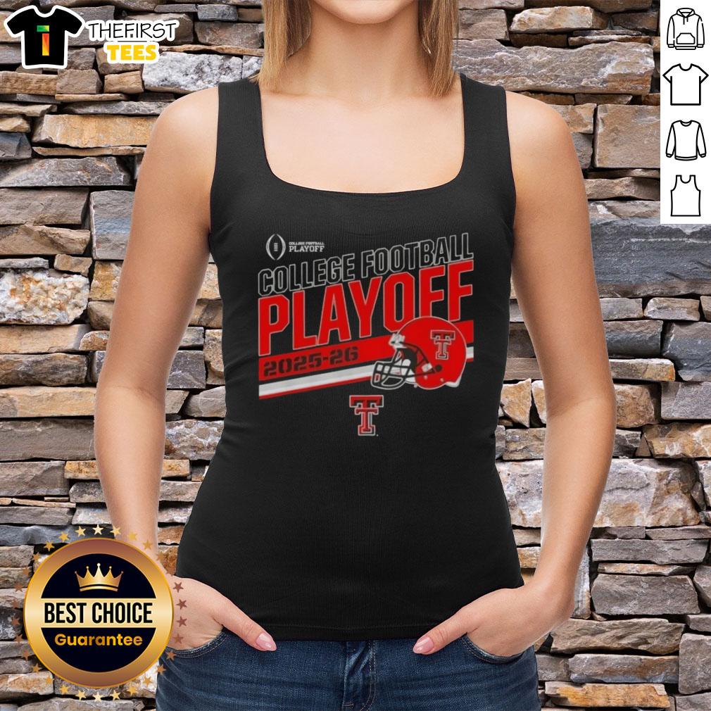 Alt Text: Top Texas Tech Red Raiders 2025 CFB Playoff stripe football helmet tank top for fans and athletes.