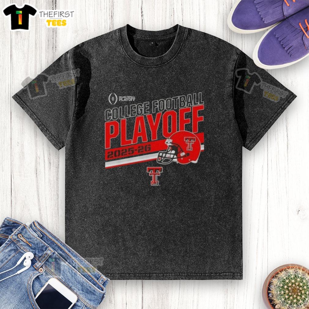 Top Texas Tech Red Raiders 2025 CFB Playoff Stripe Football Helmet washed t-shirt featuring team colors and logo.