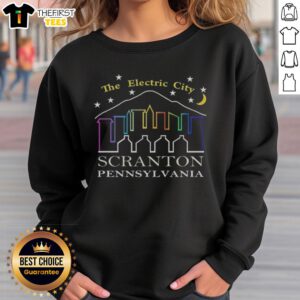 Cozy Top The Electric City Scranton Pennsylvania sweatshirt displayed on a wooden background, ideal for local pride.