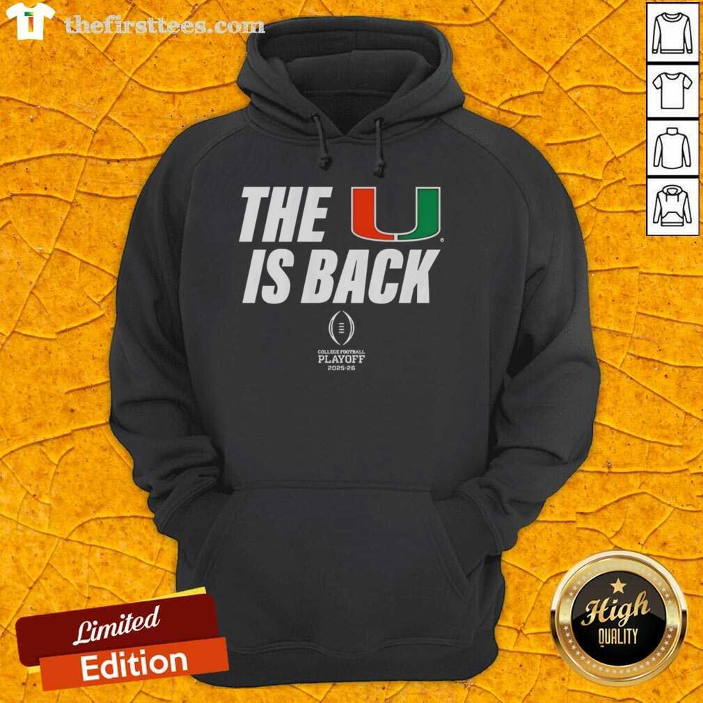 Alt Text: Miami Hurricanes Football 2025 CFP hoodie featuring vibrant colors and team logo, perfect for fans and supporters.