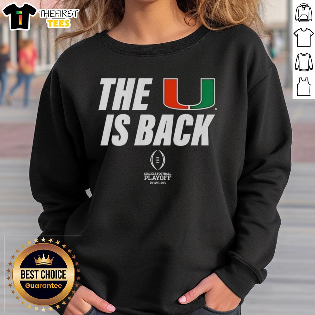 Miami Hurricanes Football 2025 CFP sweatshirt featuring vibrant team colors and logo, perfect for fans.