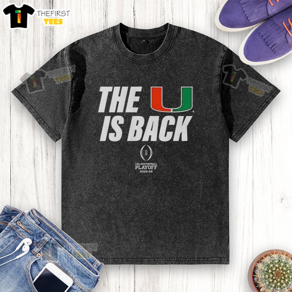 Miami Hurricanes Football 2025 CFP Washed T-Shirt featuring vibrant team colors and logo, perfect for fans.