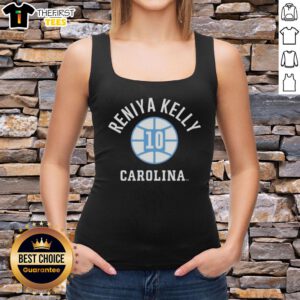 Alt Text: Reniya Kelly wearing a UNC Tar Heels basketball tank top with her name and number 7, showcasing team pride.