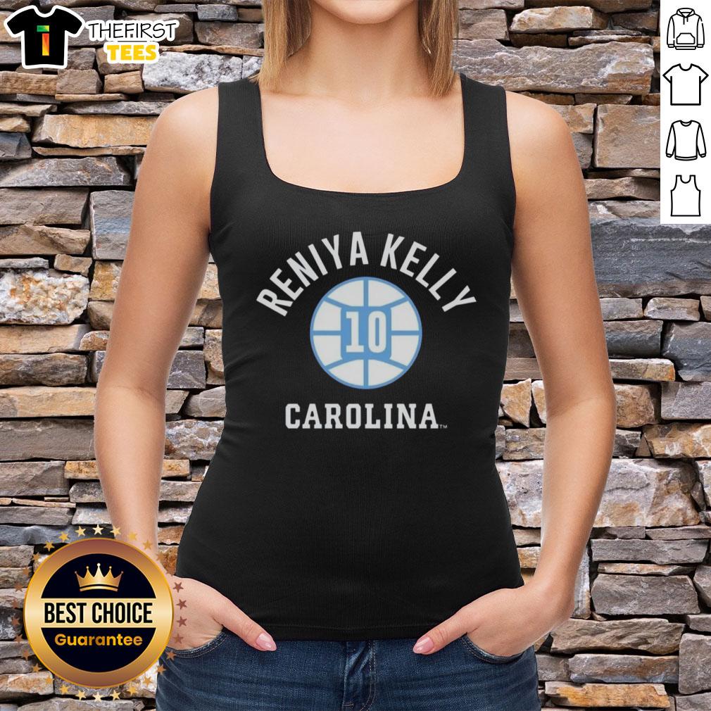 Alt Text: Reniya Kelly wearing a UNC Tar Heels basketball tank top with her name and number 7, showcasing team pride.