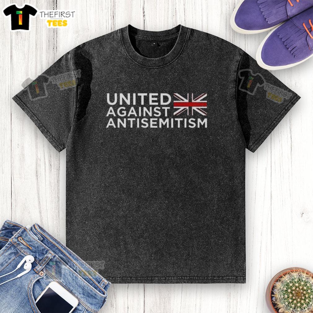 Top United Against Antisemitism flag design on a washed T-shirt, promoting unity and awareness against antisemitism.