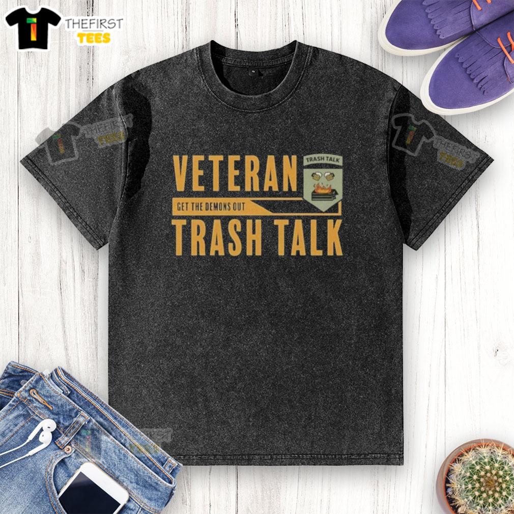 Top Veteran Trash Talk 'Get The Demons Out' washed t-shirt featuring a bold graphic design for veterans and supporters.