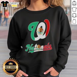 Alt Text: Top Washington Nationals baseball sweatshirt featuring a vibrant Mexican flag design, perfect for fans and collectors.
