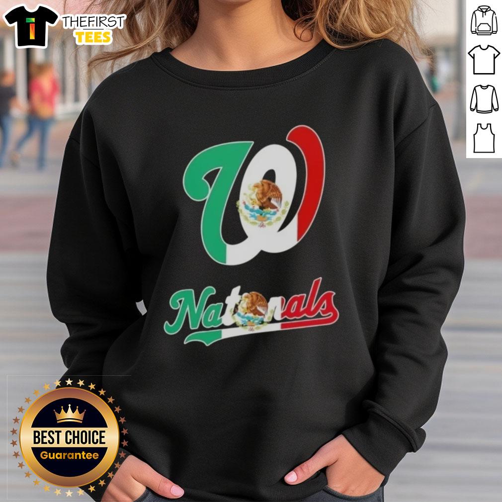 Alt Text: Top Washington Nationals baseball sweatshirt featuring a vibrant Mexican flag design, perfect for fans and collectors.