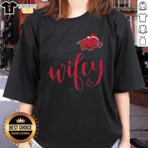 Top Wifey Arkansas Razorbacks Santa Hat Merry Christmas Ladies Tee for festive football fans and holiday cheer.
