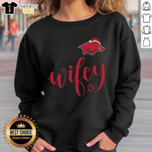Top Wifey Arkansas Razorbacks sweatshirt with Santa hat for a Merry Christmas celebration, perfect gift for fans.