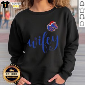 Cozy Boise State Broncos sweatshirt with Santa hat, perfect for Christmas cheer and game day festivities.