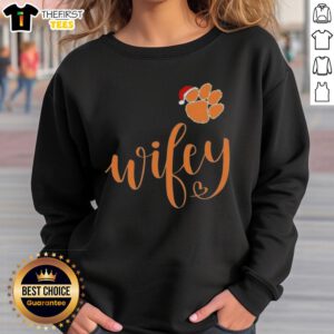 Clemson Tigers Santa Hat Merry Christmas sweatshirt for top wifey, perfect for holiday cheer and game day spirit.
