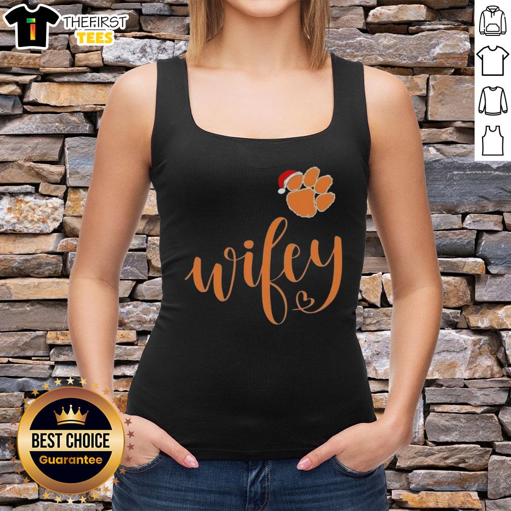 Clemson Tigers Santa Hat Merry Christmas tank top for women, perfect holiday apparel for Clemson fans.