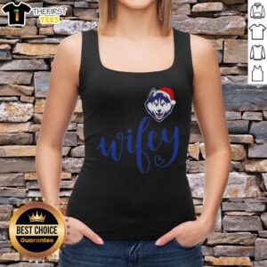 Top Wifey Connecticut Huskies tank top with Santa hat for a festive Merry Christmas celebration.