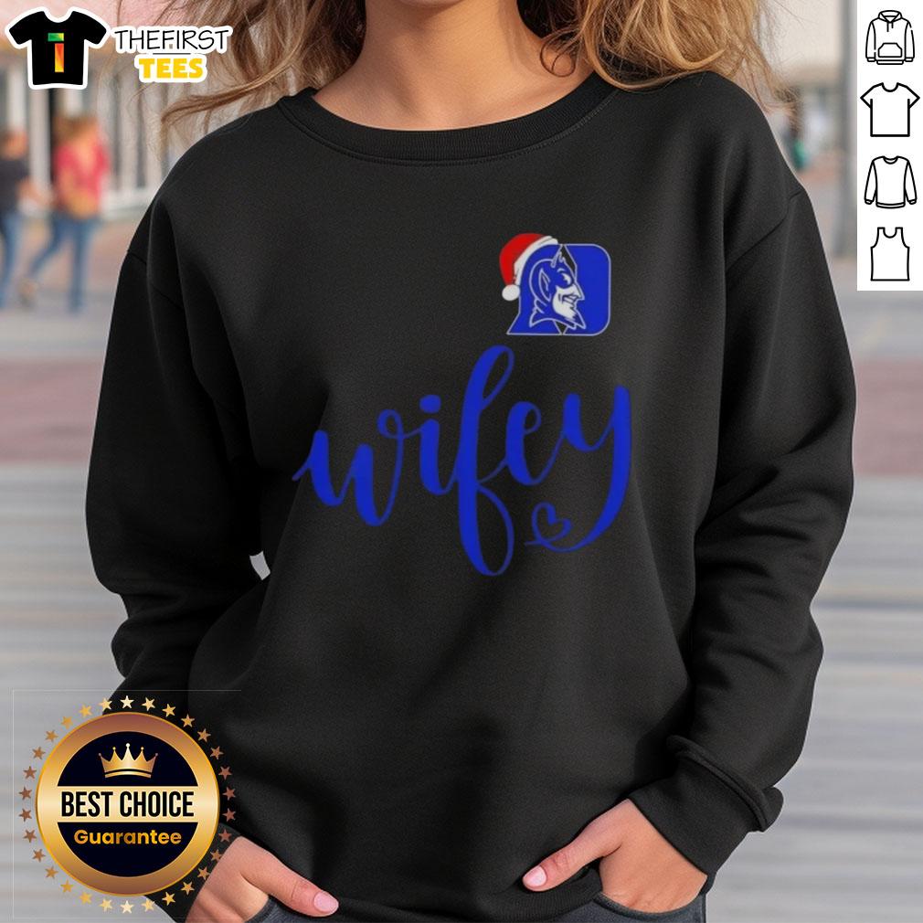 Top Wifey Duke Blue Devils sweatshirt with Santa hat, perfect for a Merry Christmas celebration.
