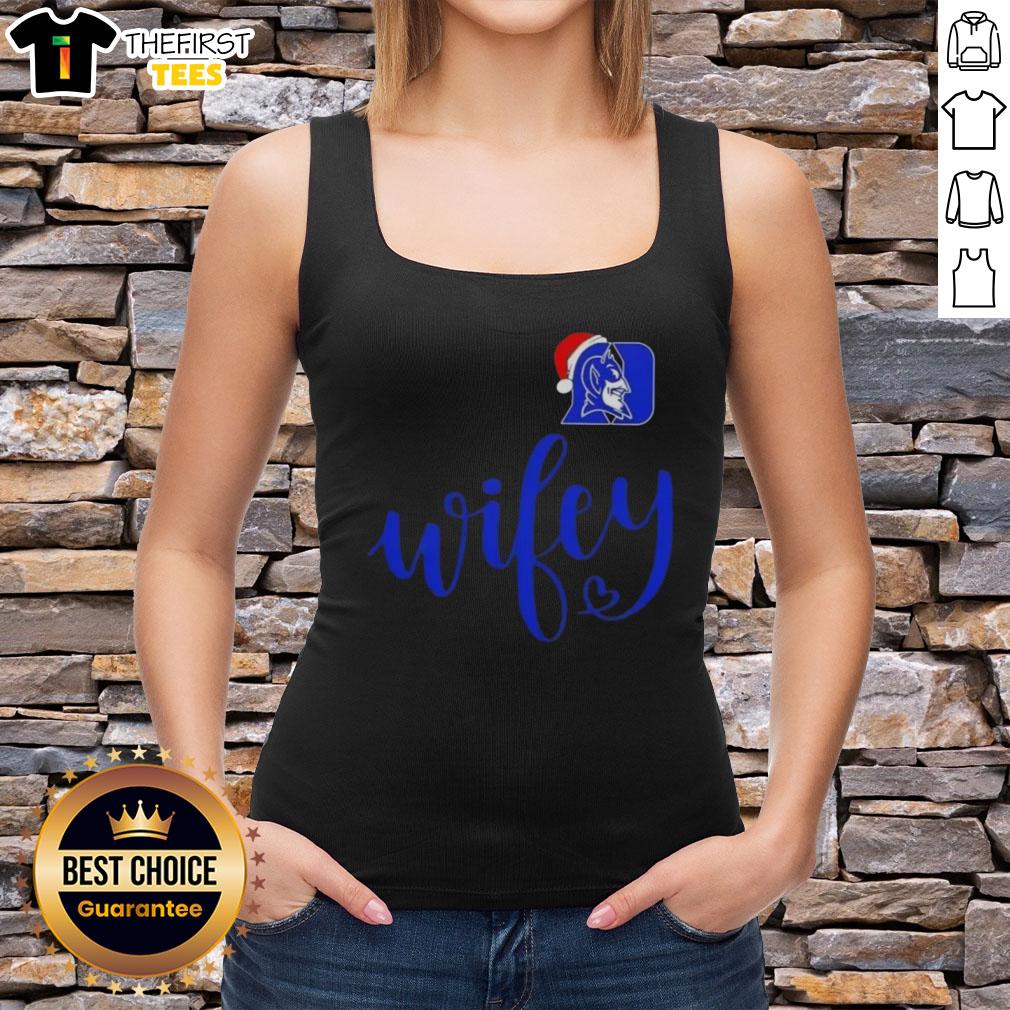 Top Wifey Duke Blue Devils tank top with Santa hat, perfect for Merry Christmas celebrations and sports fans.