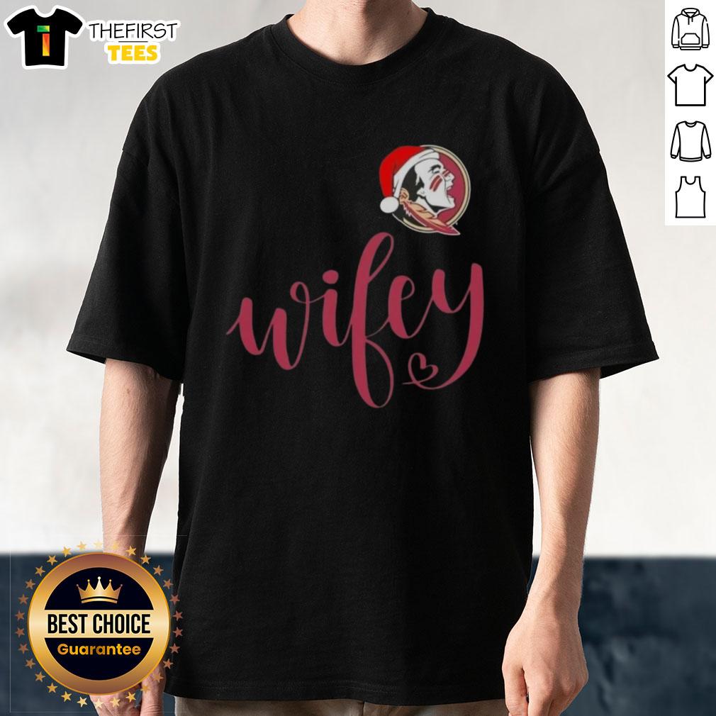 Top Wifey Florida State Seminoles Santa Hat Merry Christmas T-Shirt featuring festive design for FSU fans.