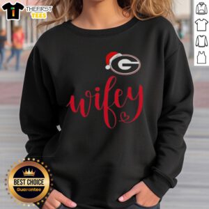Top Wifey Georgia Bulldogs sweatshirt with Santa hat, perfect for a Merry Christmas celebration for fans.