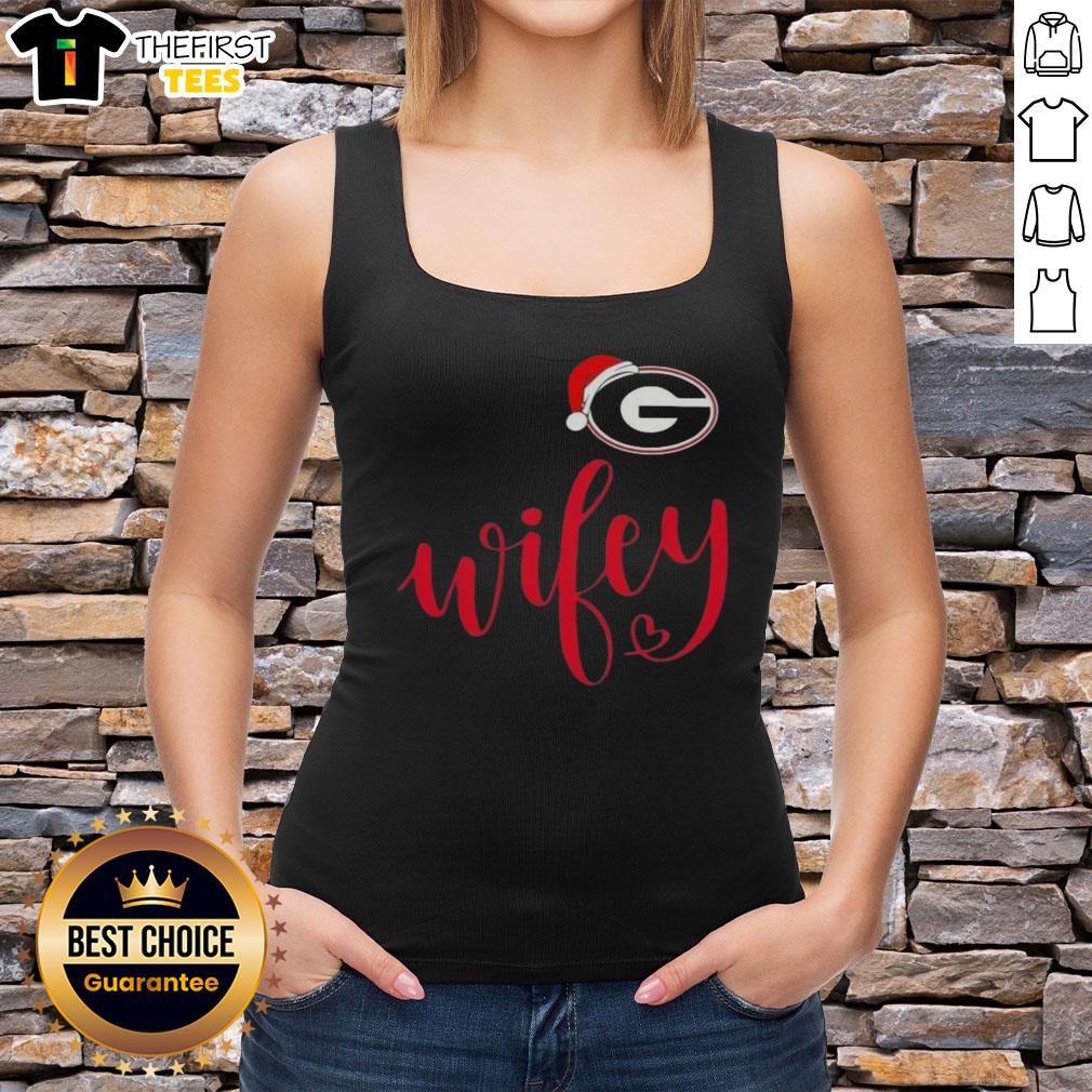 Georgia Bulldogs Santa hat tank top for women, perfect for Christmas celebrations and holiday sports events.