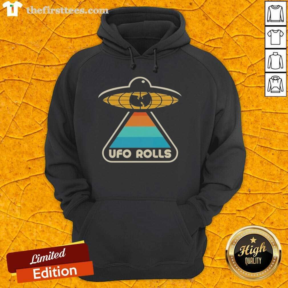 Retro Wu-Tang Clan X UFO Rolls hoodie featuring iconic logo design, perfect for streetwear and hip-hop fans.
