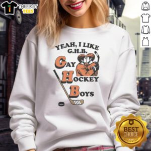Top Yeah I Like G.H.B. Gay Hockey Boys Sweatshirt in vibrant colors, perfect for LGBTQ+ hockey fans and casual wear.
