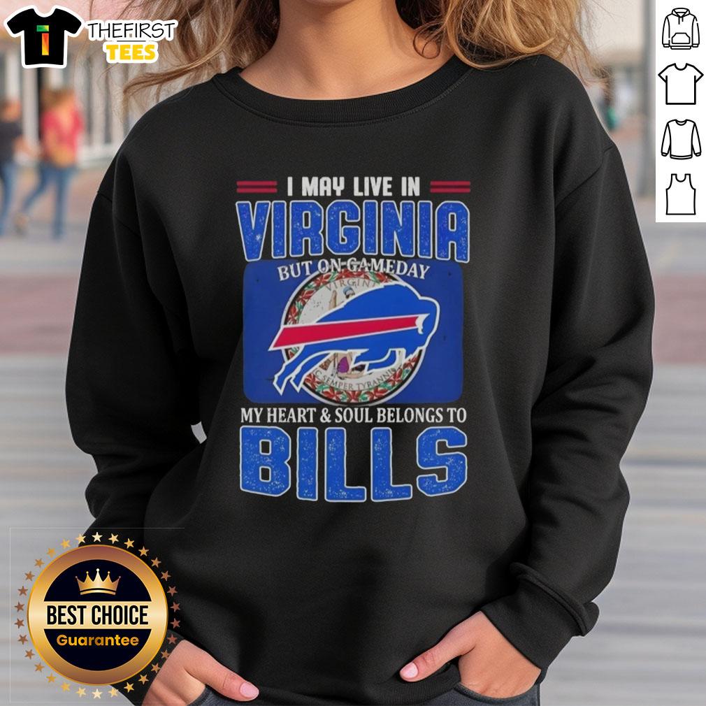 Buffalo Bills football flag sweatshirt worn by a fan in Virginia, showcasing team spirit on game day.