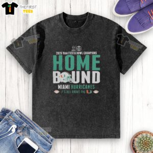 Alt Text: Miami Hurricanes 2026 Vrbo Fiesta Bowl Champions washed t-shirt showcasing team pride and celebration.