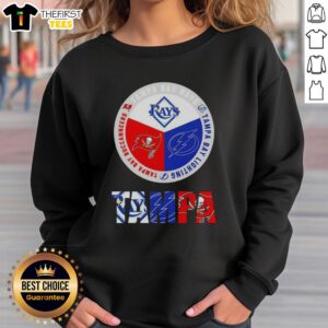 Awesome Tampa Bay City sports sweatshirt featuring Rays, Lightning, and Buccaneers logos for passionate fans.