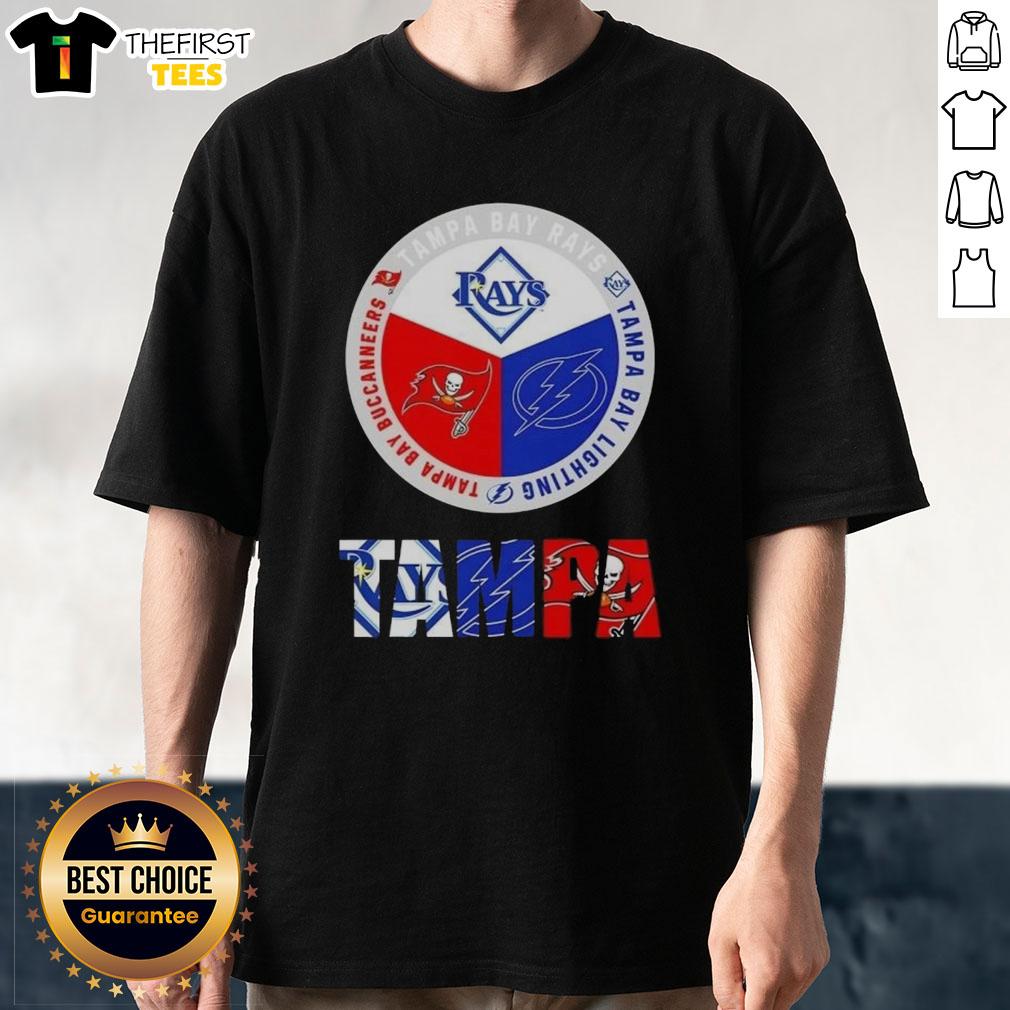 Awesome Tampa Bay City Sports t-shirt featuring Rays, Lightning, and Buccaneers logos for fans of all three teams.