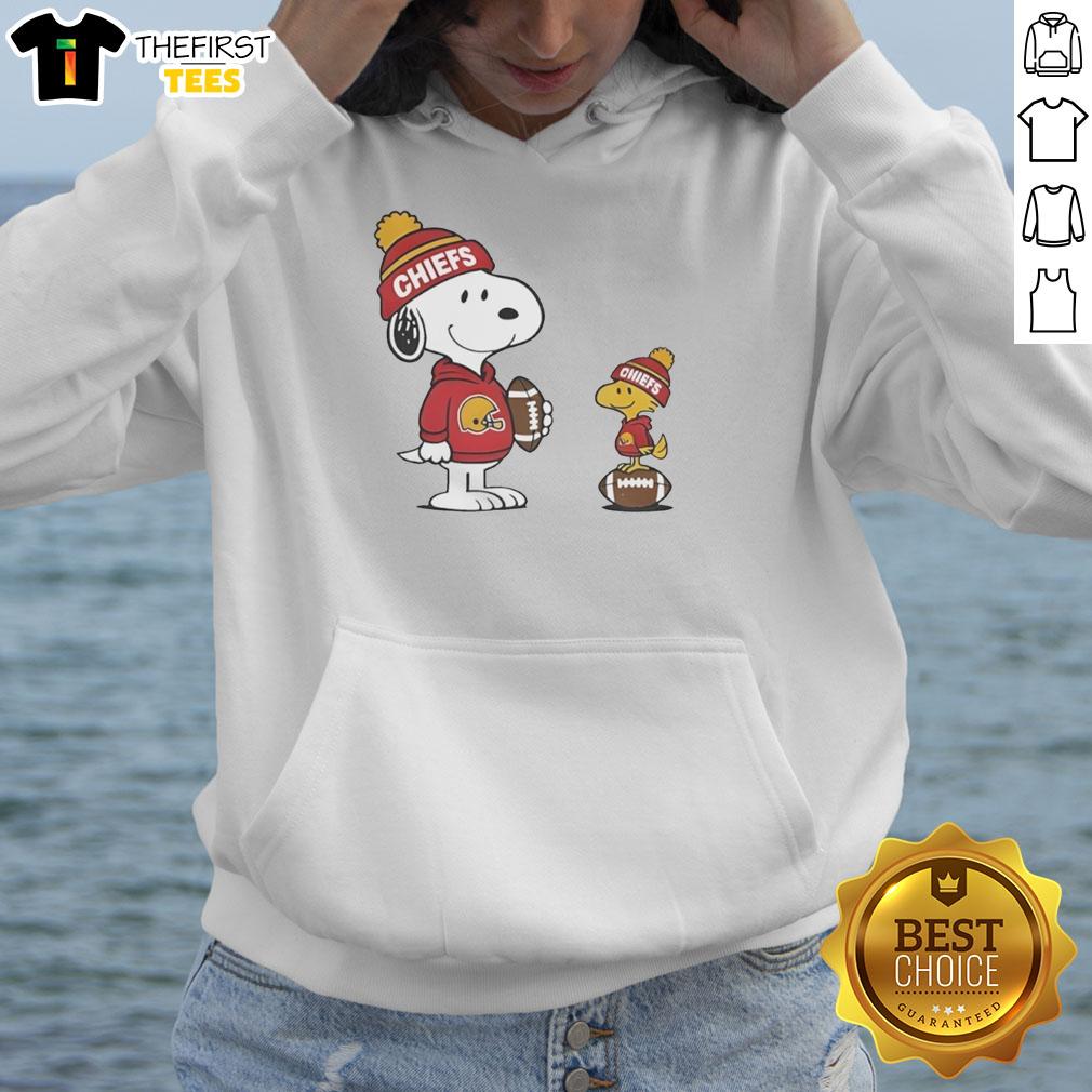 Alt Text: Cute Kansas City Chiefs Snoopy and Woodstock football NFL hoodie featuring vibrant colors and playful design.