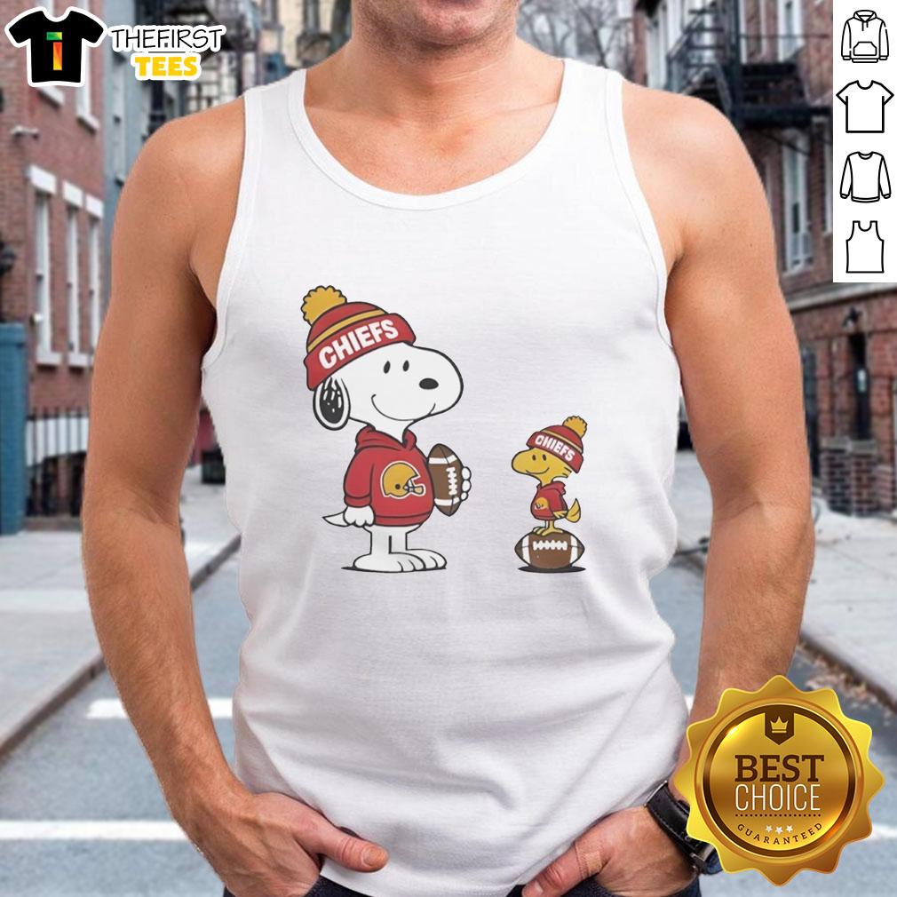 Cute Kansas City Chiefs Snoopy and Woodstock football NFL tank top perfect for game day style.
