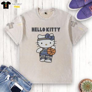 Alt Text: Cute Memphis Grizzlies X Hello Kitty washed t-shirt featuring vibrant graphics and a playful design for fans.
