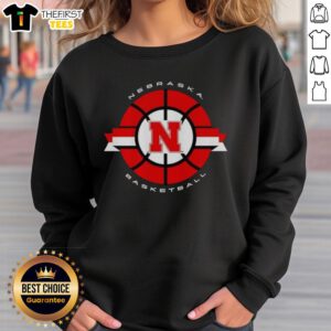 Alt Text: Classic Nebraska Cornhuskers basketball circle logo sweatshirt, featuring vibrant colors and sporty design for fans.