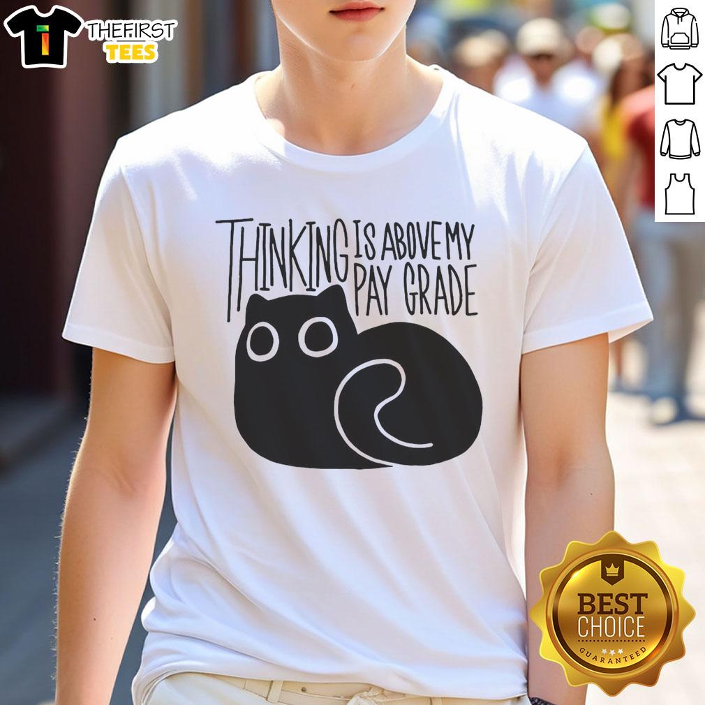 Happy cat thinking is above my parade T-shirt design featuring a playful feline with colorful parade elements.