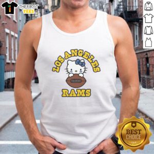 Happy Hello Kitty X Los Angeles Rams NFL logo tank top featuring a playful design perfect for fans and casual wear.