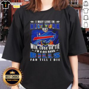 Buffalo Bills fan ladies tee, showcasing pride with 'Win or Lose, I'm a Die-Hard Buffalo Bills Fan' slogan in New York.