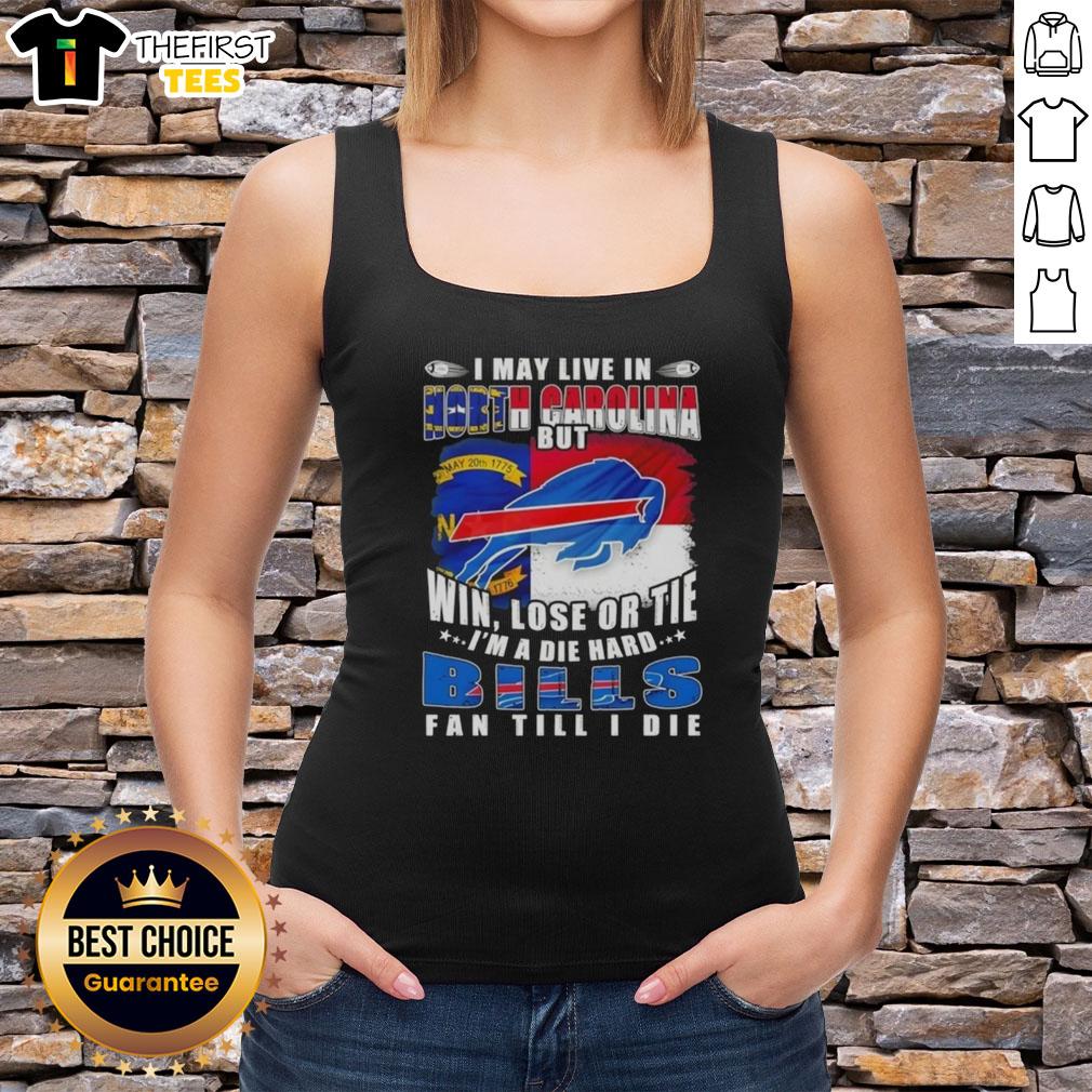 Die-hard Buffalo Bills fan wearing a tank top in North Carolina, showcasing team spirit with pride.