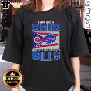 Buffalo Bills football flag graphic on a ladies tee, perfect for game day, showcasing pride for Ohio fans.