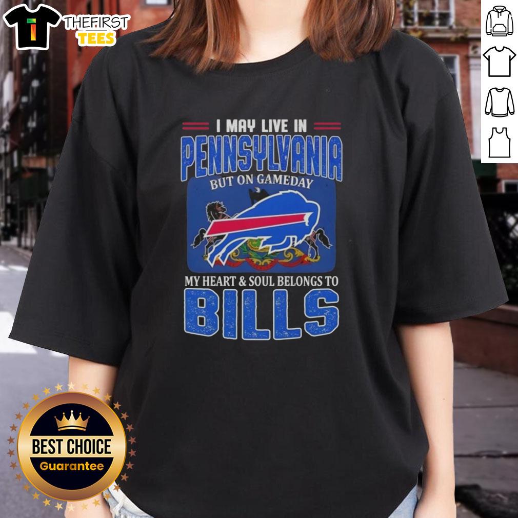 Buffalo Bills football flag on a ladies tee, showcasing pride for the team on game day in Pennsylvania.